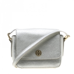 Tory Burch Silver Saffiano Leather Robinson Crossbody Bag Tory Burch | TLC