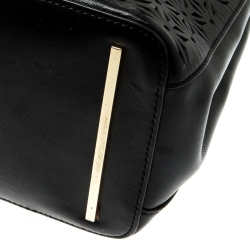 Pre Owned حقيبة يد توري برش روبينسون سحاب مزدوج جلد قصة ليزر زهور سوداء