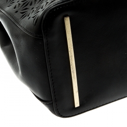 Pre Owned حقيبة يد توري برش روبينسون سحاب مزدو ج جلد قصة ليزر زهور سوداء