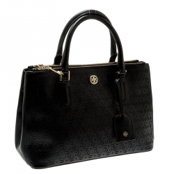 Pre Owned حقيبة يد توري برش روبينسون سحاب مزدوج جلد قصة ليزر زهور سوداء