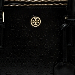 Pre Owned حقيبة يد توري برش روبينسون سحاب مزدوج جلد قصة ليزر زهور سوداء