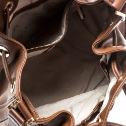 Pre Owned Tory Burch Brown Leather Drawstring Bucket Bag