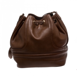 Pre Owned Tory Burch Brown Leather Drawstring Bucket Bag