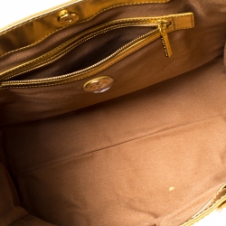 مملوكة مسبقًا Tory Burch Gold Patent Leather and Canvas Shopper Tote