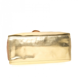 مملوكة مسبقًا Tory Burch Gold Patent Leather and Canvas Shopper Tote