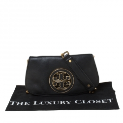 Pre Owned Tory Burch Black Leather Raphael Logo Crossbody Bag