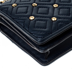 Pre Owned Tory Burch Navy Blue Quilted Leather Fleming Stud Crossbody Bag