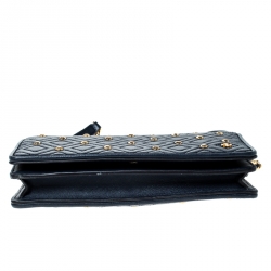 Pre Owned Tory Burch Navy Blue Quilted Leather Fleming Stud Crossbody Bag