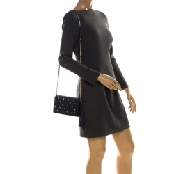 Pre Owned Tory Burch Navy Blue Quilted Leather Fleming Stud Crossbody Bag