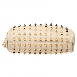 Pre Owned Tory Burch Beige Leather Studded Wristlet Clutch