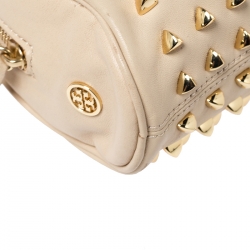 Pre Owned Tory Burch Beige Leather Studded Wristlet Clutch