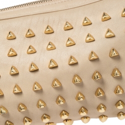 Pre Owned Tory Burch Beige Leather Studded Wristlet Clutch