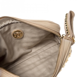 Pre Owned Tory Burch Beige Leather Studded Wristlet Clutch