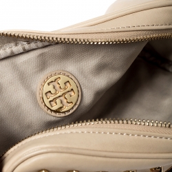 Pre Owned Tory Burch Beige Leather Studded Wristlet Clutch