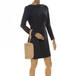 Pre Owned Tory Burch Beige Leather Studded Wristlet Clutch