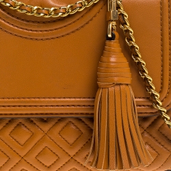 Pre Owned Tory Burch Orange Leather Small Fleming Shoulder Bag