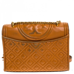 Pre Owned Tory Burch Orange Leather Small Fleming Shoulder Bag