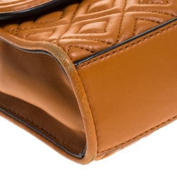 Pre Owned Tory Burch Orange Leather Small Fleming Shoulder Bag