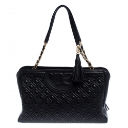Pre Owned Tory Burch Black Diamond Quilted Leather Marion Tote