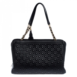 Pre Owned Tory Burch Black Diamond Quilted Leather Marion Tote