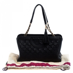 Pre Owned Tory Burch Black Diamond Quilted Leather Marion Tote