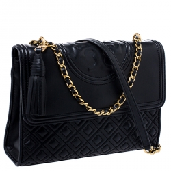 Pre Owned Tory Burch Black Leather Fleming Convertible Shoulder Bag