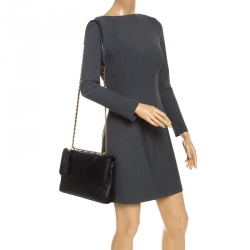 Pre Owned Tory Burch Black Leather Fleming Convertible Shoulder Bag
