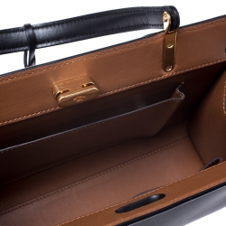 Pre Owned Tory Burch Black Leather Small Lee Radziwill Top Handle Bag