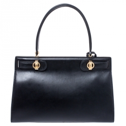Pre Owned Tory Burch Black Leather Small Lee Radziwill Top Handle Bag