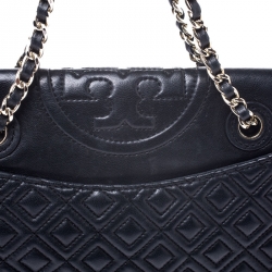 Pre Owned حقيبة كروس توري برش  فليمينغ جلد سوداء