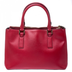 Pre Owned  Tory Burch Red Saffiano Leather Robinson Double Zip Tote