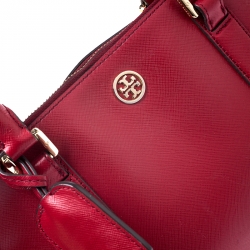 Pre Owned  Tory Burch Red Saffiano Leather Robinson Double Zip Tote