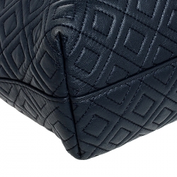 Pre Owned Tory Burch Blue Leather Small Fleming Tote