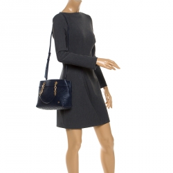 Pre Owned Tory Burch Blue Leather Small Fleming Tote