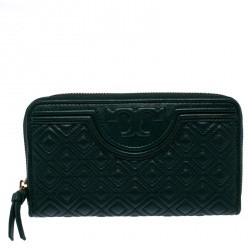 مملوكة مسبقًا Tory Burch Green Leather Fleming Zip Around Wallet