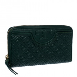 مملوكة مسبقًا Tory Burch Green Leather Fleming Zip Around Wallet