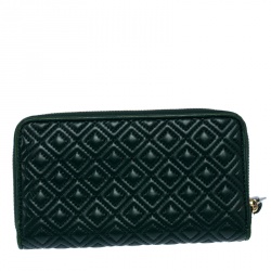 مملوكة مسبقًا Tory Burch Green Leather Fleming Zip Around Wallet