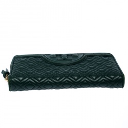 مملوكة مسبقًا Tory Burch Green Leather Fleming Zip Around Wallet