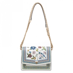 Tory Burch White Floral Print Leather Robinson Shoulder Bag