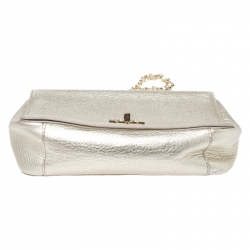 Pre Owned Tory Burch Metallic Gold Leather Mercer Shoulder Bag