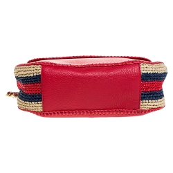 Pre Owned Tory Burch Red Leather and Straw Marion Saddle Bag