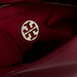 Pre Owned Tory Burch Red Leather and Straw Marion Saddle Bag