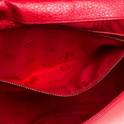 Pre Owned Tory Burch Red Leather and Straw Marion Saddle Bag