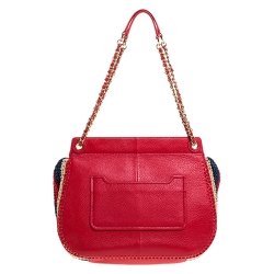 Pre Owned Tory Burch Red Leather and Straw Marion Saddle Bag
