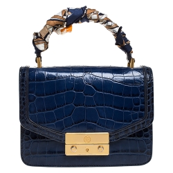 مملوكة مسبقًا حقيبة تولاي برش جولييت جلد نقشة التمساح أزرق بيد علوية