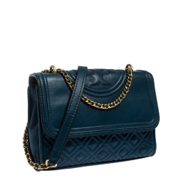 مملوكة مسبقًا حقيبة كتف توري بورش فليمينغ متوسطة جلد أزرق