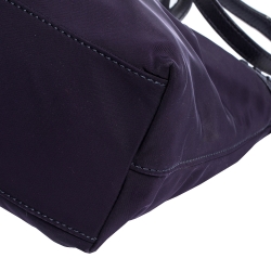 Pre Owned Tory Burch Purple Nylon and Leather Logo Tote