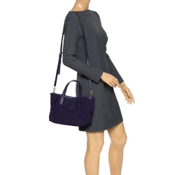Pre Owned Tory Burch Purple Nylon and Leather Logo Tote