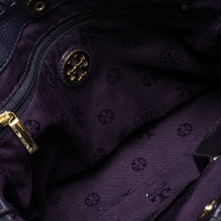 Pre Owned Tory Burch Purple Nylon and Leather Logo Tote