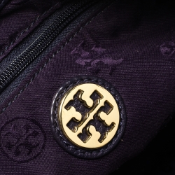 Pre Owned Tory Burch Purple Nylon and Leather Logo Tote